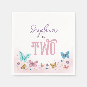 Girls Cute Pink Watercolor Butterfly Kids Birthday Napkins