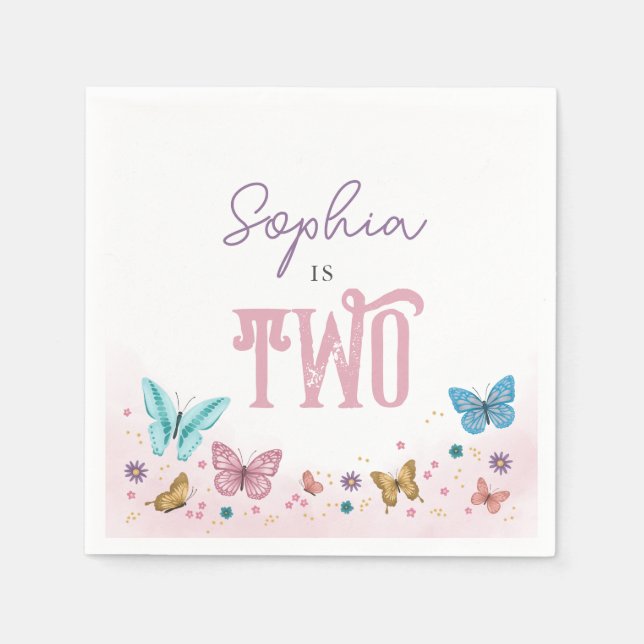 Girls Cute Pink Watercolor Butterfly Kids Birthday Napkins (Front)