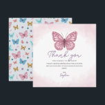Girls Cute Pink Watercolor Butterfly Kids Thank You Card<br><div class="desc">This cute and girly kids birthday thank you card design features a magical watercolor butterfly design, and a matching design on the back. The card can be personalized with your own thank you message in a whimsical typography. The perfect purple and pink design for your little one's birthday, customisable for...</div>
