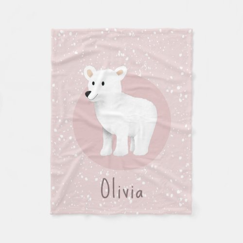 Girls Cute Pink Winter Polar Bear Holiday Kids Fleece Blanket