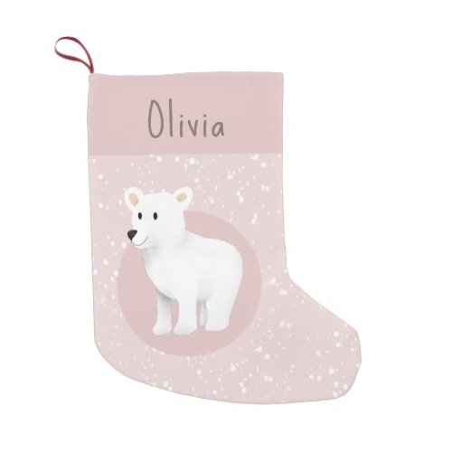 Girls Cute Pink Winter Snowflakes Polar Bear Kids Small Christmas Stocking
