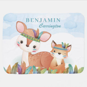 Girls Cute Pink Woodland Animals Baby Blanket