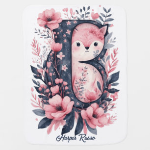 Girls Cute Pink Woodland Animals Monogram  Baby Blanket