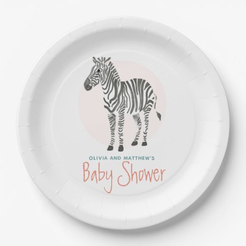 Girls Cute Pink Zebra Safari Baby Shower Paper Plates