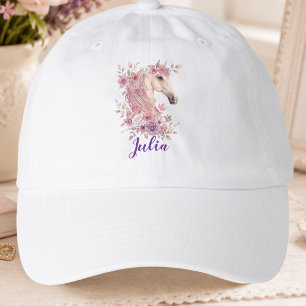 Girls Cute Pony Pink Purple Floral Monogram Hat