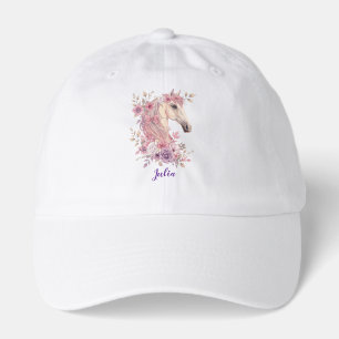 Girls Cute Pony Pink Purple Floral Monogram Hat