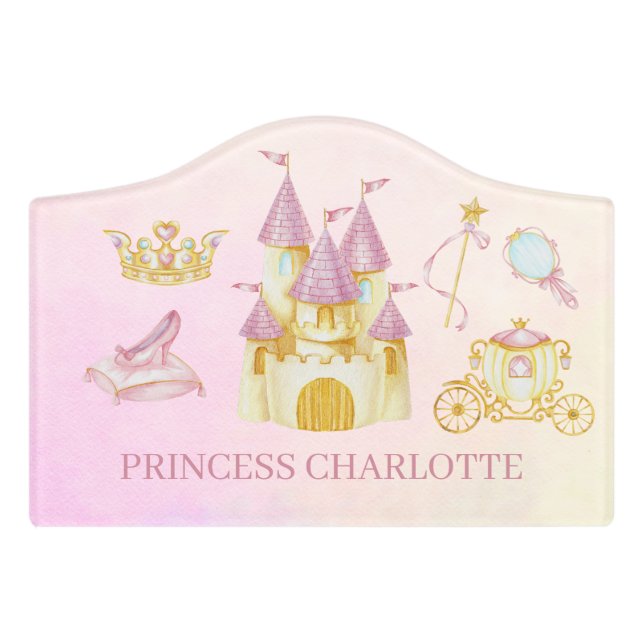 Girls Cute Princess Fairytale Nursery Kids Door Sign (Small Crest Front)