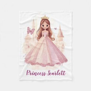 Girls Cute Princess Sparkle Personalized Pink Fleece Blanket