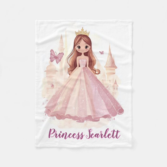 Girls Cute Princess Sparkle Personalized Pink Fleece Blanket (Front)
