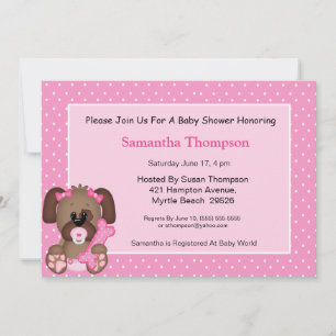 Girls Cute Puppy Dog Baby Shower Invitation