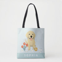 Girls Cute Puppy Dog Floral Kids Tote Bag