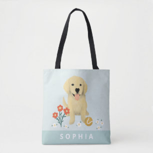 Girls Cute Puppy Dog Floral Kids Tote Bag