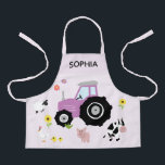 Girls Cute Purple Farm Animal Tractor & Name Kids Apron<br><div class="desc">This cute and trendy kids apron design features farm animal cartoons,  with a tractor,  cows,  pigs,  sheep,  chickens and flowers,  and can be personalized with your girls name. The perfect pink farm-themed gift for your toddler or child.</div>