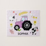 Girls Cute Purple Farm Tractor and Name Kids Jigsaw Puzzle<br><div class="desc">This cute and modern kids puzzle features a farm motif,  with a purple tractor,  cow,  pig,  sheep,  chickens and flowers,  and can be personalized with your girls name. The perfect pink agriculture cartoon gift for your farm loving child!</div>