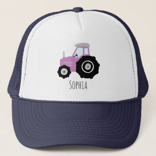 Girls Cute Purple Farm Tractor and Name Kids Trucker Hat