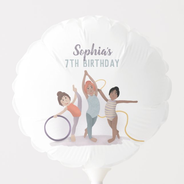 Girls Cute Purple Gymnastics Kids Birthday Balloon (Front)