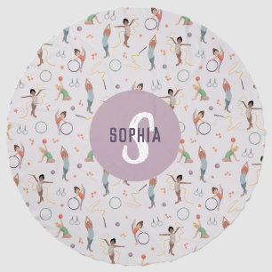 Girls Cute Purple Gymnastics Monogram Kids Beach Towel