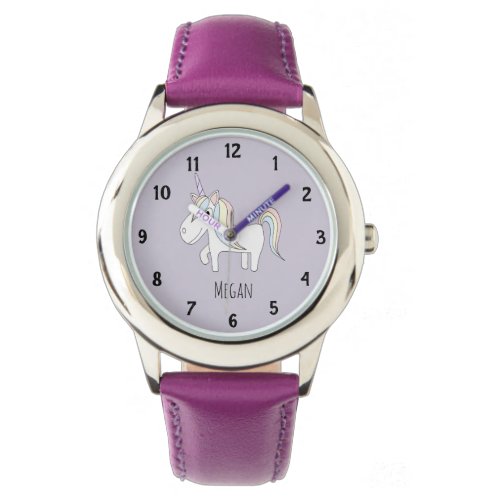 Girls Cute Purple Magical Unicorn and Name Kids Watch