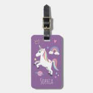 Girls Cute Purple Magical Unicorn & Name Kids Luggage Tag at Zazzle