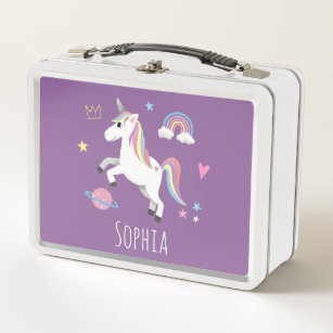 Girls Rhinestud Unicorn Metallic Lunch Box