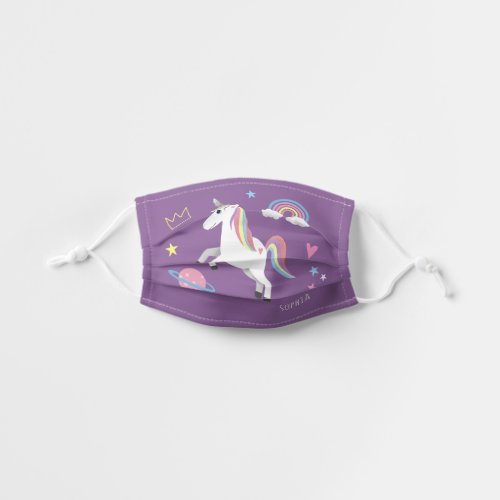 Girls Cute Purple Magical Unicorn Rainbow Kids Cloth Face Mask
