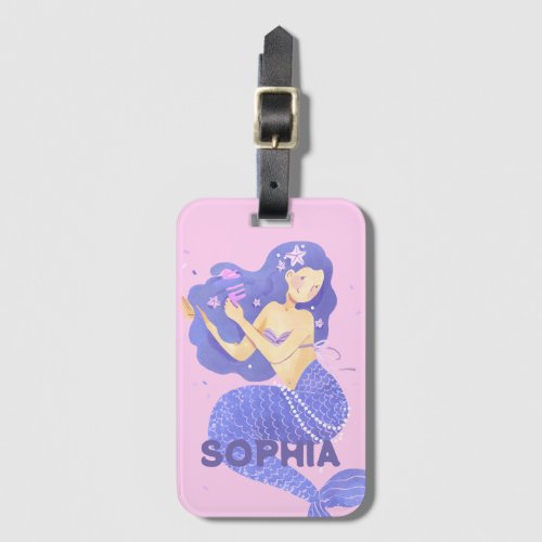 Girls Cute Purple Mermaid Name Personalized Kids Luggage Tag