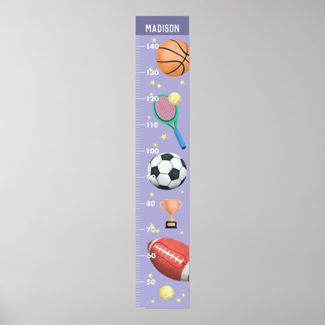 Girls Cute Purple Metric Sports Growth Chart (Front)