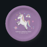 Girls Cute Purple Princess Unicorn Kids Birthday Paper Plates<br><div class="desc">This cute and magical kids Birthday party paper plate design features a unicorn with a rainbow,  heart,  planet,  princess crown and stars,  and can be personalized with your girls name and the date of your party. The perfect purple addition to your child's birthday party.</div>