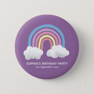 Girls Cute Purple Rainbow Birthday Party Kids Button