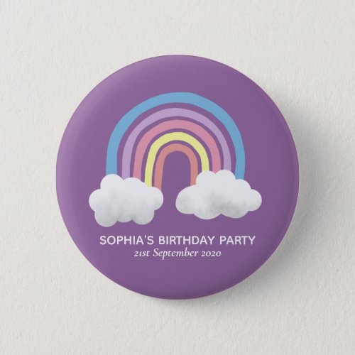 Girls Cute Purple Rainbow Birthday Party Kids Button