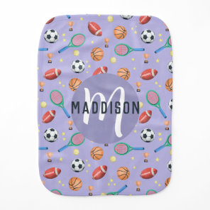 Girls Cute Purple Soccer and Basketball Sport Baby Burp Cloth