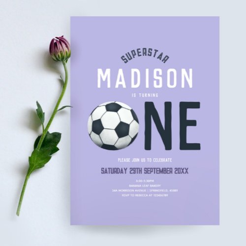 Girls Cute Purple Soccer Sports Kids 1st Birthday