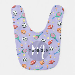 Girls Cute Purple Soccer Tennis Sports Baby Bib