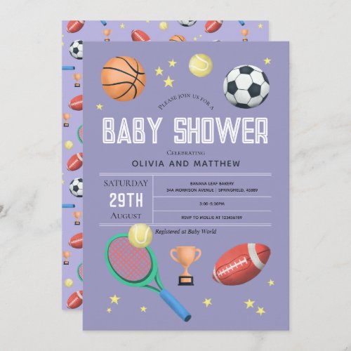 Girls Cute Purple Sports Baby Shower Invitation