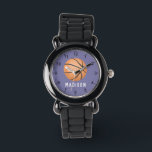 Girls Cute Purple Sports Basketball Kids Watch<br><div class="desc">This cute and modern kids watch features a basketball, with a purple background. The sporty watch can be personalized with your girls name, and clear numbers, the perfect fun gift for any sports lover.</div>