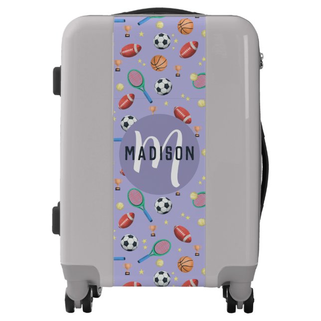 Girls Cute Purple Sports Monogram Kids Luggage (Front)
