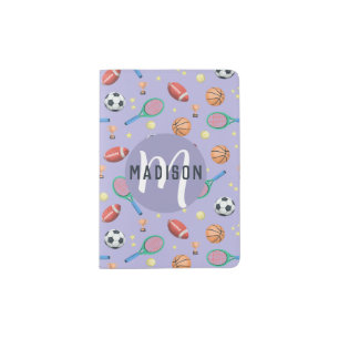 Girls Cute Purple Sports Monogram Kids Passport Holder