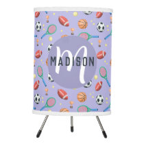 Girls Cute Purple Sports Monogram Kids Tripod Lamp