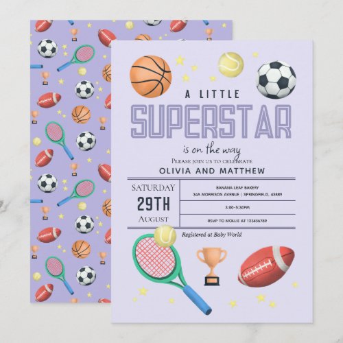 Girls Cute Purple Sports Superstar Baby Shower