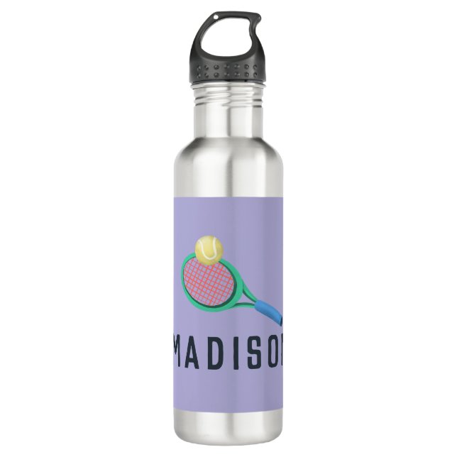 Girls Cute Purple Tennis Kids School Stainless Steel Water Bottle (Front)