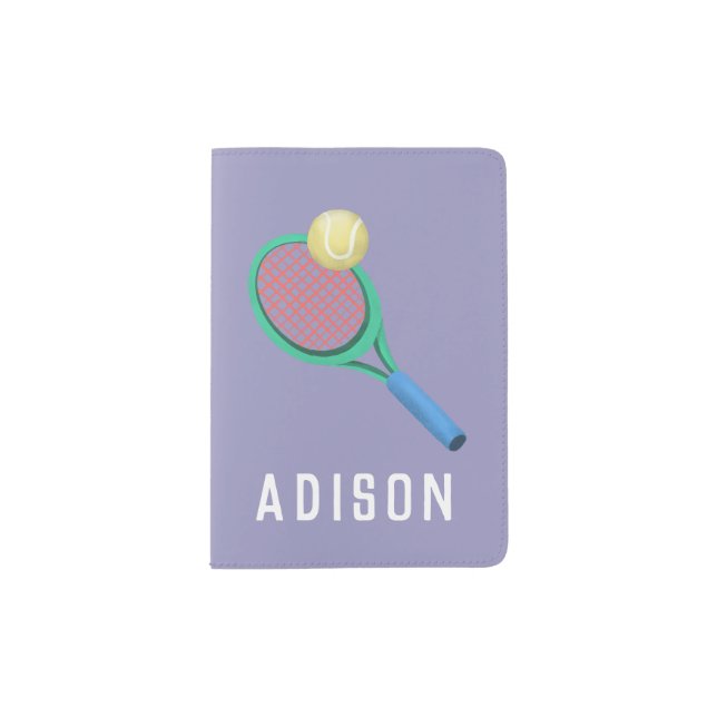  Girls Cute Purple Tennis Sports Kids Passport Holder (Front)