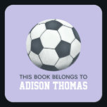 Girls Cute Purple This Book Belongs Soccer Kids Square Sticker<br><div class="desc">This cute girls 'this book belongs' bookplate design features a soccer ball on a purple background, and has place for you to add your kids name in lovely typography. Perfect for your child's back to school supplies. Check out the rest of our collection for other cute football and sports themed...</div>