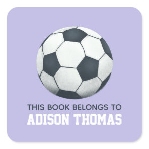 Girls Cute Purple This Book Belongs Soccer Kids Square Sticker