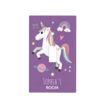 Girls Cute Purple Unicorn and Name Magical Kids Light Switch Cover