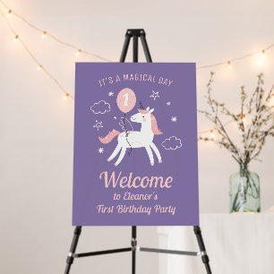 Girls Cute Purple Unicorn Birthday Welcome Foam Board