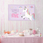 Girls Cute Purple Unicorn Kids 5th Birthday Party Banner<br><div class="desc">This cute and girly kids 5th birthday banner design features a magical unicorn, with a rainbow, princess crown, planet, heart and stars, and can be personalized with all the information you need for your child's fifth party in a whimsical typography. The perfect purple unicorn design for your little one's birthday,...</div>