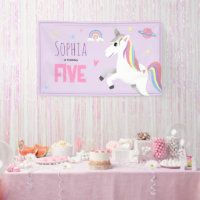 Girls Cute Purple Unicorn Kids 5th Birthday Party