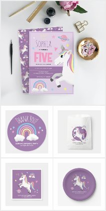Girls Cute Purple Unicorn Kids Birthday 