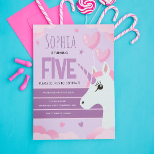 Girls Cute Purple Unicorn Kids Birthday Card