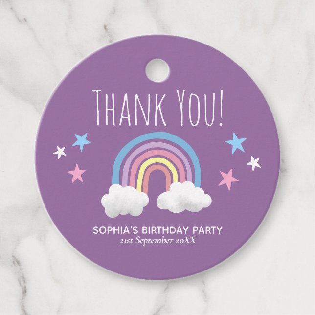 Girls Cute Purple Unicorn Kids Birthday Party Favor Tags (Front)